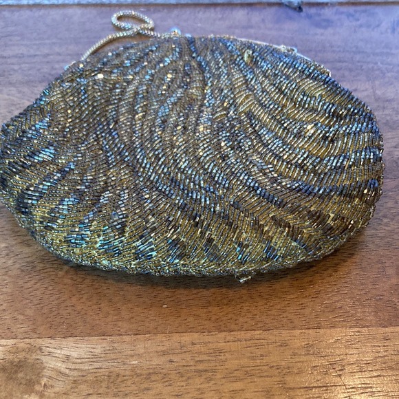 Vintage Kiss Lock‎ Elegant Gold Beaded Clutch Bag Purse Party Event Evening - Picture 5 of 12